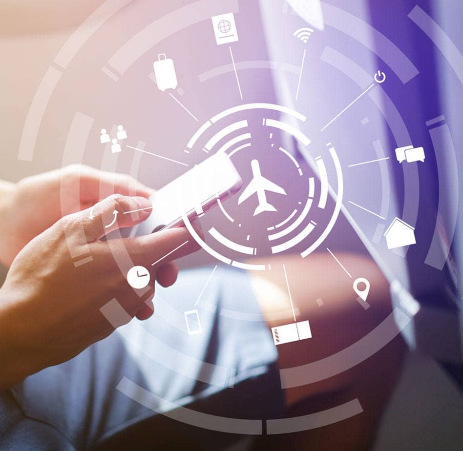 Man using CoTS TripPAL, a business travel management mobile app on his smartphone